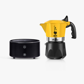 Bialetti official flagship style upgraded bialetti moka pot italian coffee pot outdoor camping coffee machine yellow double valve 2 cups + modern black electric ceramic stove