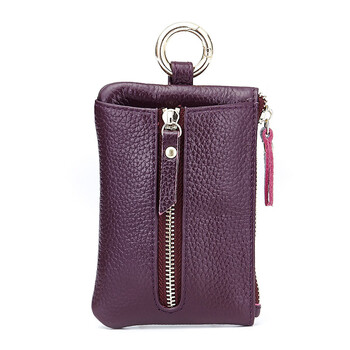 Kuqi kangaroo (kuqidaishu) women's genuine leather multifunctional key bag home korean mini personalized cute large capacity key bag card holder two-in-one purple
