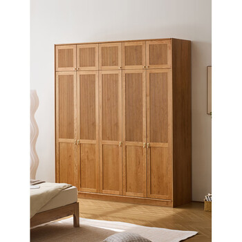 He jiagong solid wood wardrobe all solid wood cherry wood bedroom home scandinavian japanese style log large wardrobe storage north american cherry wood with accessories 2 doors