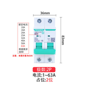 Tengen tianzheng tgb1n-63s air switch 1p2p3p4p air circuit breaker 32a household 63a switch 2p (63 type) c type 16a
