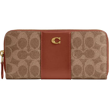 Coach women's wallet zip enclosed mezzanine lightweight large capacity wallet gift for girlfriend tan caramel one size