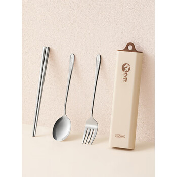 Tafuco japan tafuco stainless steel chopsticks spoon set fork single portable student tableware storage box three-piece set z5042_spoon chopsticks_(boxed)