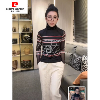 Pierre cardin internet celebrity fashion t-shirt for women 2025 spring and summer new temperament slim slim popular turtleneck versatile mesh bottoming shirt black turtleneck long sleeves m (90-110 pounds)