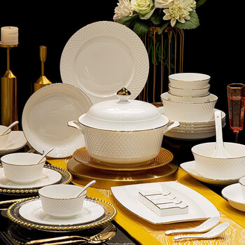 Ruxi jingdezhen tableware set bowl home set chinese light luxury dish set home 2025 new high-looking 8-person meal-diamond gold 42-piece set