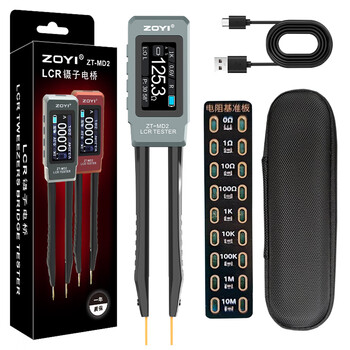 Zoyi zt-md2 smart tweezers lcr digital bridge tester one-click measurement of resistance, capacitance, and inductance voltage tool 100k tweezers bridge (gray) + calibration board
