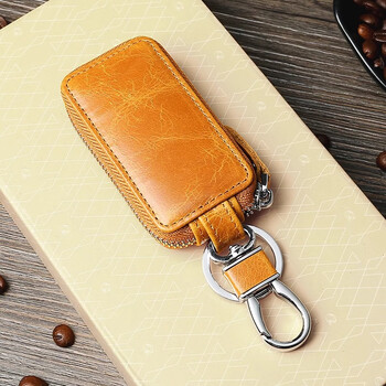 Shijanu 2025 new car key bag first layer cowhide mini waist hanging protective cover zipper design antique brown_car key bag