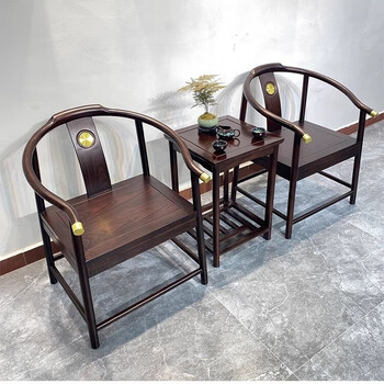 Weiyuan yufeng black gold wood all solid wood crown chair tea chair hotel walnut official hat chair arm chair taishi chair conference room back chair 2 crown chairs + ordinary single-layer coffee table shipped in one package