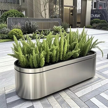Customized wrought iron stainless steel flower box outdoor combination sales department flower trough shopping mall flower bed street square flower pond tree box 80*40*50 stainless steel dark gray trough depth 30