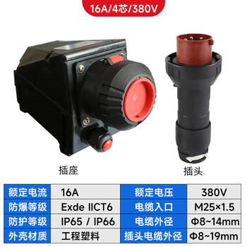 Explosion-proof plug-in device plug socket engineering plastic black bcz8050 waterproof and dustproof 16a32a63a 16a4 core 380v plug + socket