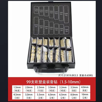 Complete set of drill bits 4341 high-speed steel black and yellow two-color twist drill set 99170230-piece set drill picture 99 pieces set metric 1 point 5-10mm