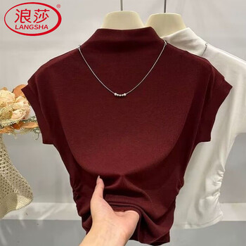 Langsha modal half turtleneck short-sleeved t-shirt for women 2025 spring and autumn new style waist slimming necklace with bottoming shirt top ancora red xl recommended 120-135 catties