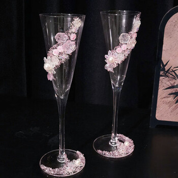 Wedding toast cup diy goblet material package pink full diamond handmade gift 60 characters yisi goblet pair finished leather gift