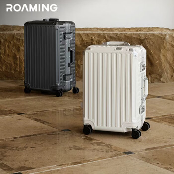 Roaming aluminum frame luggage for men with universal wheels, travel luggage, large capacity trolley case, boarding case, password box for women, pearl white 2025 high-looking refreshed version, 24 inches, tubo light tone wheels need to be checked in