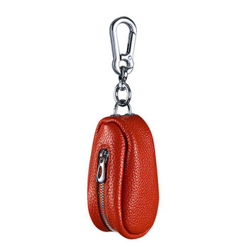Jiayin's new first-layer cowhide key bag large capacity genuine leather multi-functional car key bag door key bag unisex buckle orange first-layer thick cowhide key bag-editor