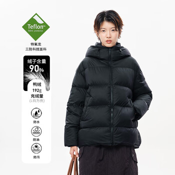 Moveup teflon three-proof 2025 winter new style. fun series hooded stand-collar duck down mid-length down jacket for women, night black l