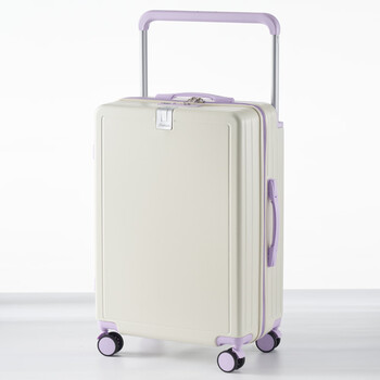 Odia wide trolley suitcase boarding case password box suitcase student 26 leather suitcase men's and women's suitcase 24 inches 20 inches white with light purple usb interface + front hook + cup holder 20 inches