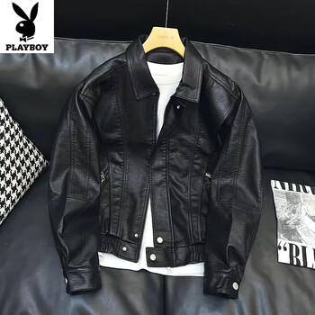 Playboy (playboy) handsome guy micro profile versatile leather jacket men's gown 2025 autumn and winter fashion trend pu leather jacket black xl 115 jin-125 jin