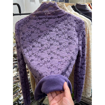 Yalu half turtleneck lace bottoming shirt for women, autumn and winter style inner long-sleeved velvet thickened warm mesh top white xl 115-140 catties