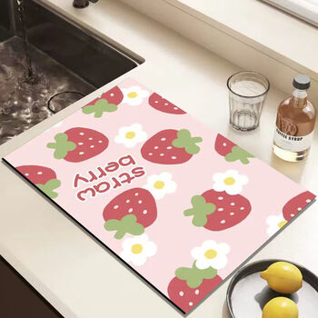 Fancychic thickened kitchen drain mat, non-slip, heat-insulating, water-absorbent, dirt-resistant, one-flush and clean dishwashing sink, strawberry berry, customized size, contact customer service