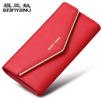 Banyanu 2025 new women's wallet women's long clutch european and american cowhide large capacity diamond trifold wallet big red - anti-theft brush