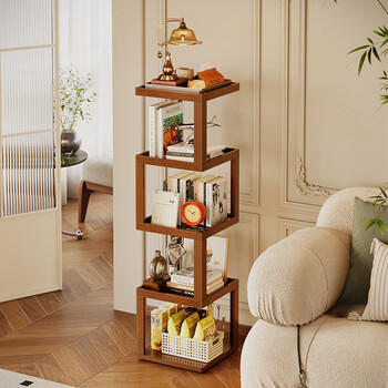 Bamboo yijia home living room 360 rotating multi-layer storage rack sofa corner storage bookshelf light luxury high-end display rack can be rotated 5 layers