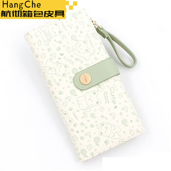 Ye yu japanese style cute kitten long wallet student three-in-one clutch green long kitten wallet universal style regular simple/anti-demagnetization