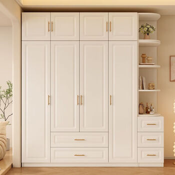 Gujia home furnishing's 2025 new all-solid wood wardrobe european-style home bedroom storage wardrobe multi-function, all solid wood-heightened, including installation of 200*200*55 main cabinet + side cabinet