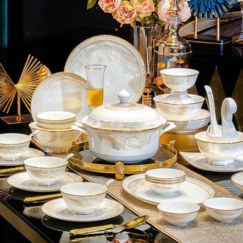 Yongxia bowl and dish set household light luxury ceramic complete tableware jingdezhen bowl and dish set complete set of high-end bowls and chopsticks for housewarming dahao jiangshan 36-head soup bowl configuration