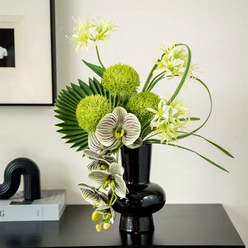 Yusenyi simulation model room front desk flower ornaments hotel floral green plants tv cabinet living room desktop bouquet green elf pine ball-black ginza large size