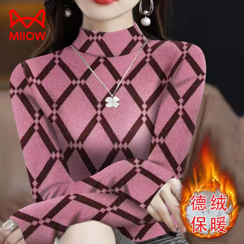 Miiow half-turtle collar german velvet bottoming shirt for women in autumn and winter new fashion printed long-sleeved t-shirt large size slim warm top for women b16 pink xl recommended 115-130 pounds