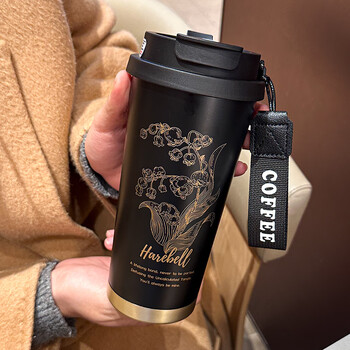 Wanjiaquan large capacity 304 thermos cup double drink drinking cup sports portable male and female student milk tea coffee accompanying cup black silver bell thermos cup