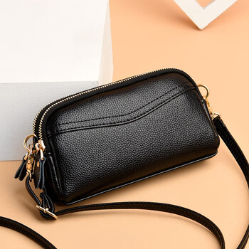 Kuqi kangaroo 2025 new soft leather mobile phone bag for middle-aged mothers key bag for women crossbody square coin bag black