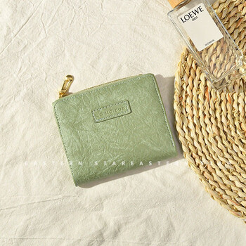 Shijanu retro ins style short wallet female student simple card holder european and american fresh folding green_(ready in stock)