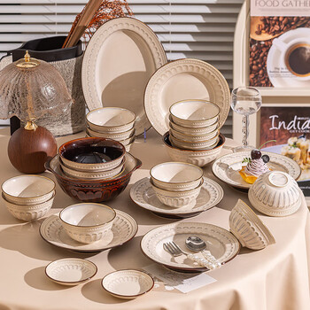 New year blue bowl and dish set household japanese light luxury retro bowl and chopsticks feeling ceramic tableware bowls and chopsticks 2025 new soup bowl gift box for 8 people 36 pieces free reissue if damaged, free greeting card writing