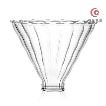 Popular thickened handmade glass coffee funnel v60 drip filter cup striped glass coffee large supportless funnel