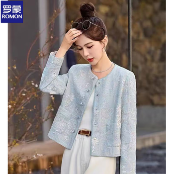 Luo meng new chinese style national style short jacket women 2025 spring new style small fragrance style tang suit heavy industry embroidered top light blue s recommended 90-100 jin