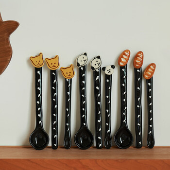 Siyue long-handled ceramic coffee stirring spoon, high-looking and exquisite ice cream dessert spoon, light luxury and high-end cake spoon, little white dog-stirring stick