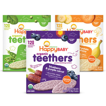 Happy baby organic teething rice crackers 12 pieces x 3 boxes 3 flavors melt in your mouth no artificial flavors