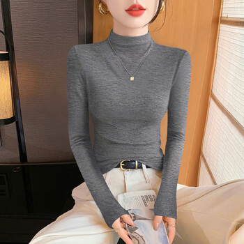 Playboy (playboy) half turtleneck bottoming shirt for women 2026 new autumn and winter velvet black feel knitted top that can be worn outside, dark gray, half turtleneck, threaded l 102-114 pounds