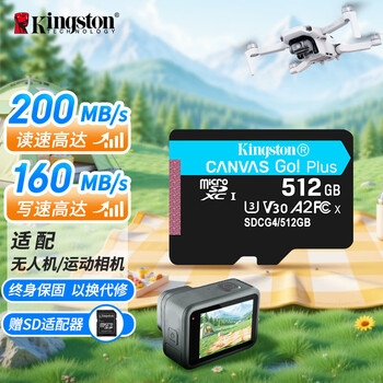 Kingston 512gb tf (microsd) memory card u3 v30 a2 4k compatible with dji pocket 3/action 5/drone/action camera/surveillance