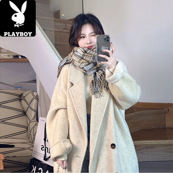 Playboy (playboy) oatmeal color woolen coat for women 2025 autumn and winter new style small liner woolen coat oatmeal color quilted upgraded version thickened xs. under 105 pounds