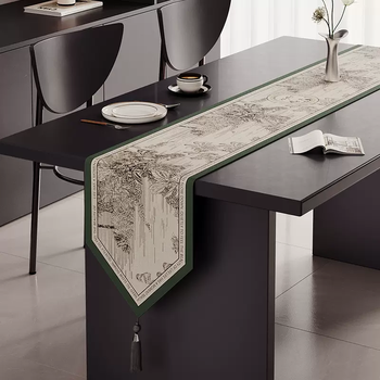 Yusenyi american retro table runner, long strip tablecloth in the middle of the dining table, high-end coffee table, tv cabinet side counter top decoration, osram triangular black tassel table runner, velvet cloth 30x240cm, suitable for tabletop length 180200cm