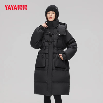 Yaya down jacket women's pink 2025 winter new hooded mid-length extremely cold warm thick jacket black m