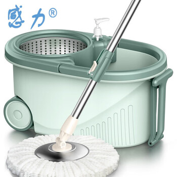 Sensitive rotating mop, good mop for lazy people, dual-drive spin-drying, hand-wash-free mop bucket, reinforced rod, stainless steel set, mop head*2 mop set, mop head*2