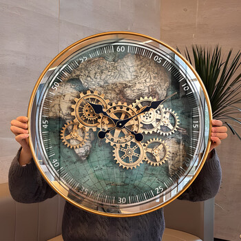 Zunell mechanical retro wall clock living room 2026 new light luxury high-end home high-end creative gear clock wall hanging extra large mechanical gear wall clock