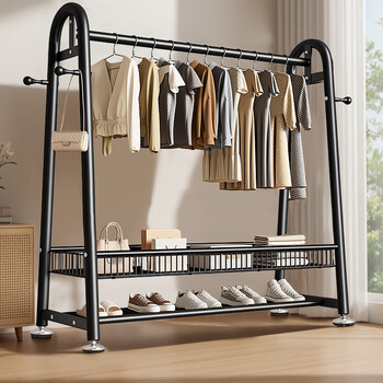 Quanpinwu clothes rack, floor-standing vertical coat rack, clothes rack, bedroom special clothes drying rack, clothes storage rack, living room balcony, obsidian black single layer 100