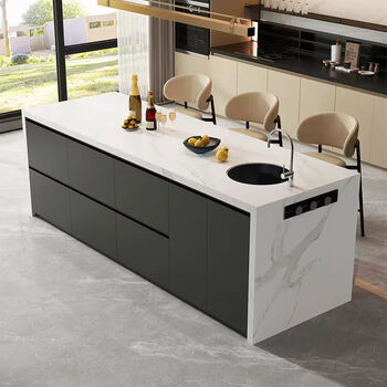 He jiagong company bar counter side cabinet island table dining table integrated open home kitchen home with sink separate center inverter socket + storage + sink 2 meters marble countertop