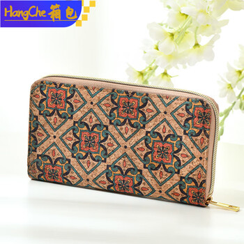 Ye yu long cork retro print hand wallet mobile phone zipper bag wallet-four-leaf clover