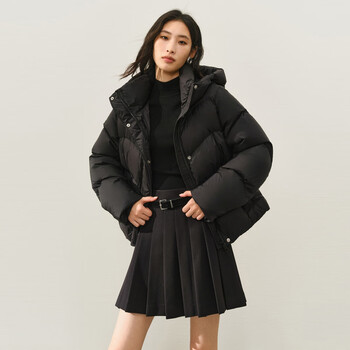 Peacebird puff series 95 down heat storage water-repellent down jacket women's new loose white duck down jacket black short m 160