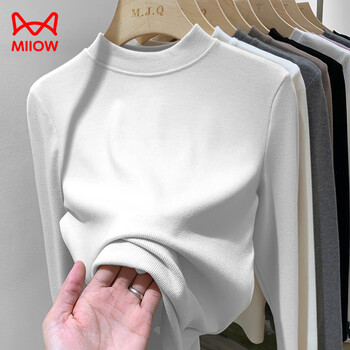 Miiow, right shoulder, small stand-up collar, white inner bottoming shirt for women, winter long-sleeved shirt, modal thread, versatile slimming top, 1026 white, spring and autumn style s, recommended 75-90 pounds